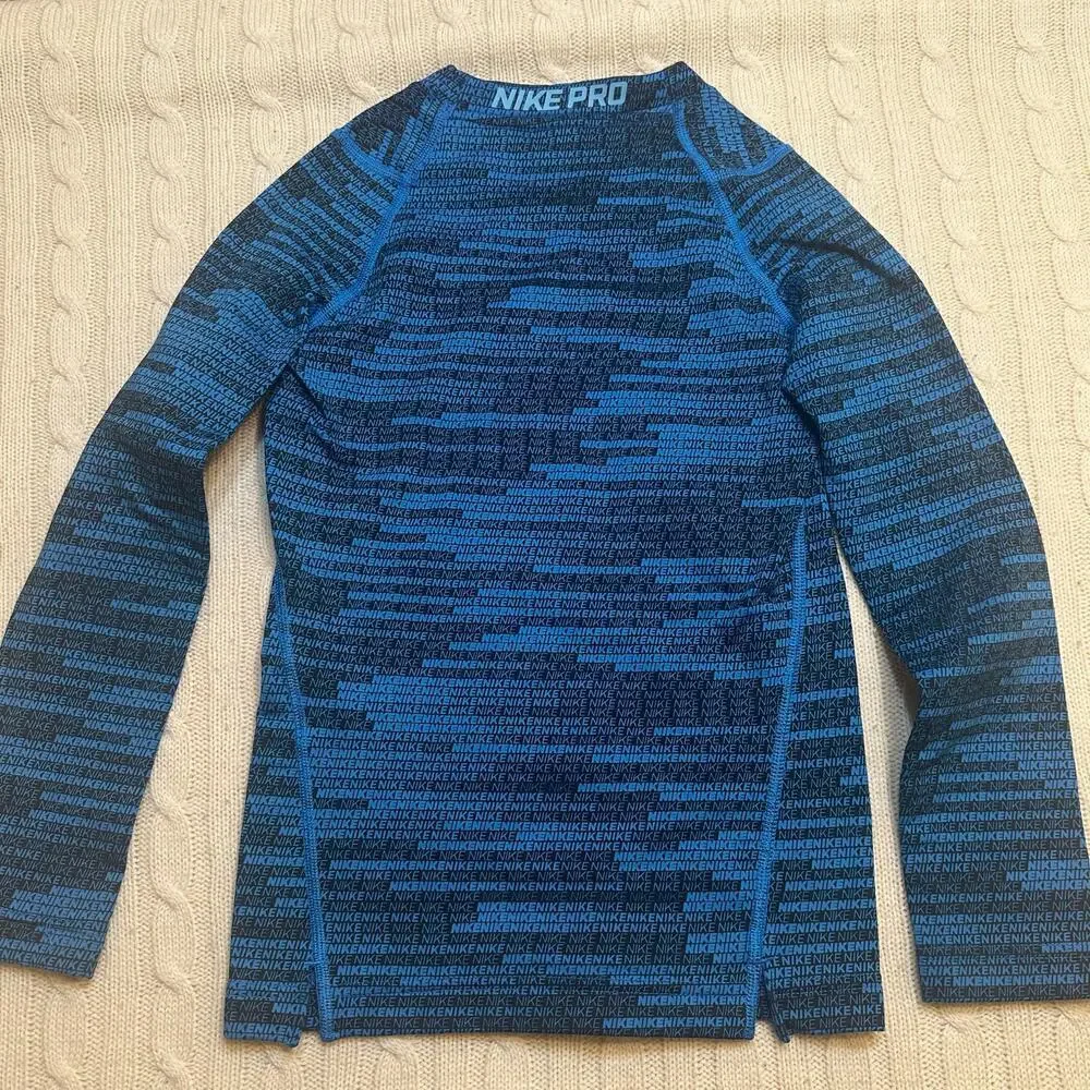 Nike Pro Warm Dri-Fit Fitted Long Sleeve Shirt sz S Blue Nike Pro Shirt